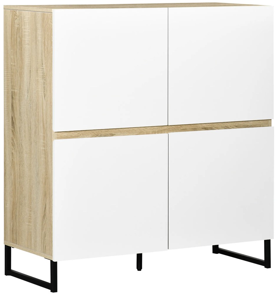 HOMCOM Aparador de Cozinha Moderno com 4 Compartimentos e Prateleiras Ajustáveis Móvel Auxiliar de Armazenamento para Sala de Jantar Sala de Estar 100x41,5x107cm Branco e Carvalho
