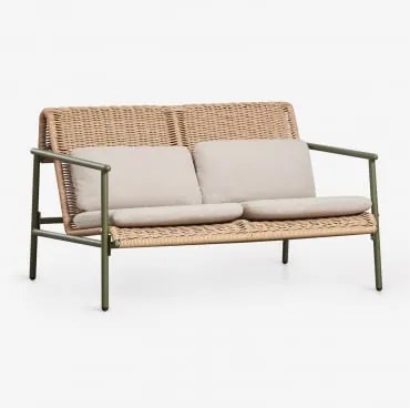 Sofá De Jardim De 2 Lugares Em Alumínio E Rattan Sintético Duroli Verde Azeitona Intenso - Sklum