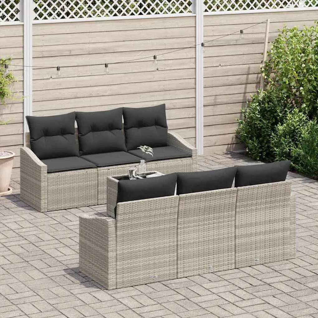 Conjunto de Sofá de Jardim 7 Peças com Almofadas Cinza Claro em Vime S