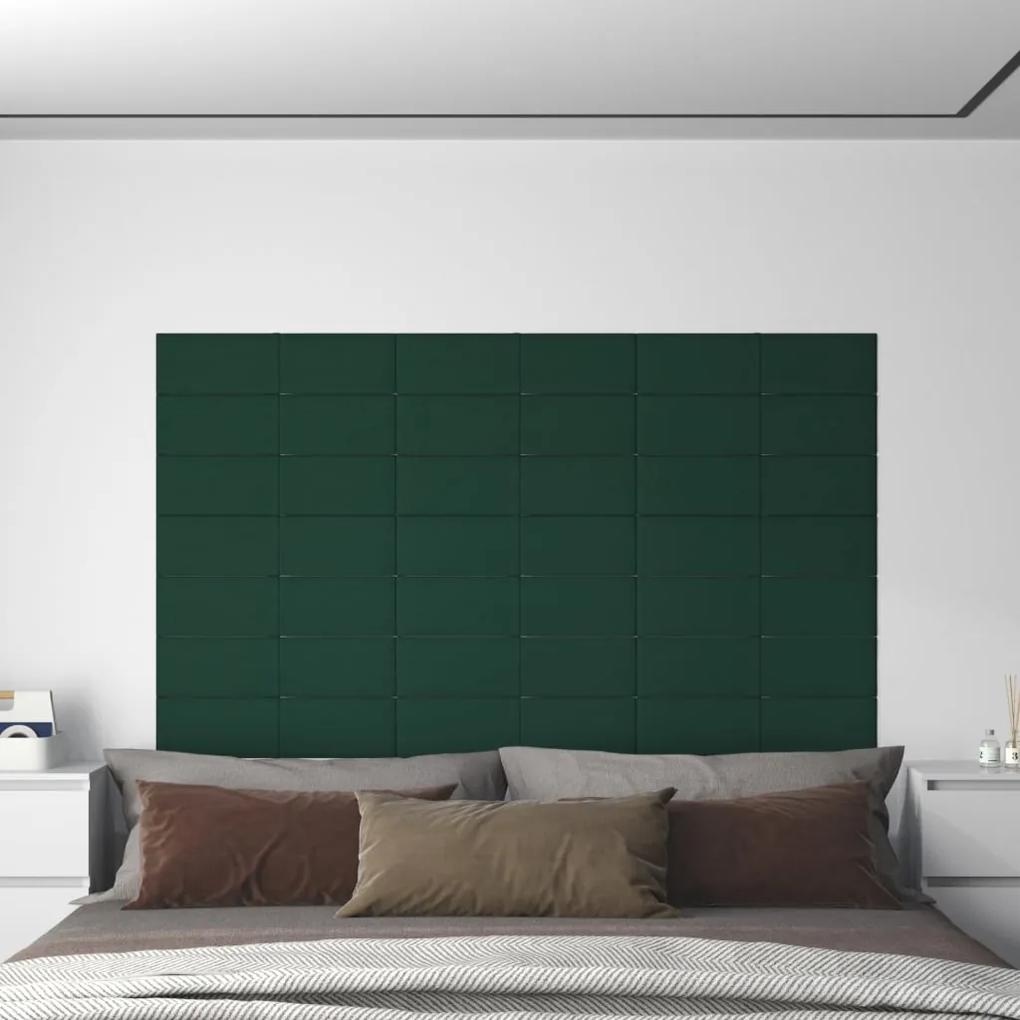 344056 vidaXL Painel de parede 12 pcs 60x15cm tecido 1,08 m² cor verde-escuro