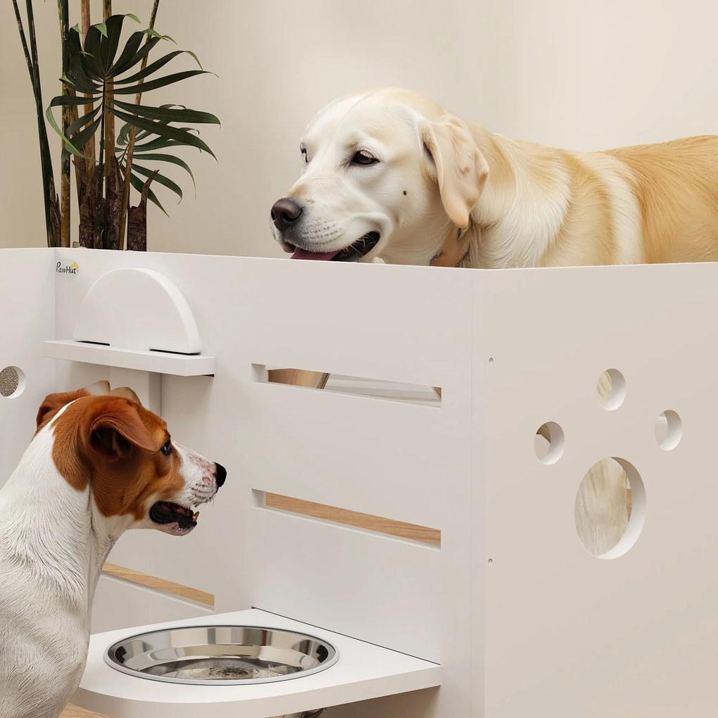 Comedouro para Cães Elevado com 3 Alturas 2 Tigelas 2x1L e Sistema de Alimentação Lenta 63x58,5x40 cm Branco