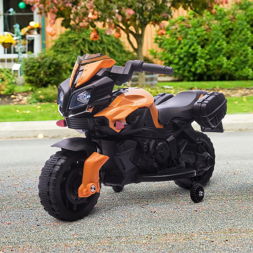 HOMCOM Moto Elétrica para Crianças a partir de 18 Meses 6V com Faróis Buzina 2 Rodas de Equilibrio Velocidade Máx. de 3km/h Motocicleta de Brinquedo 88,5x42,5x49cm Laranja