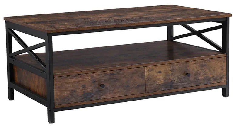 Mesa de centro com gavetas, estilo industrial | VASAGLE | 106 x 60 x 45 cm | castanho rústico | LCT21BX.
