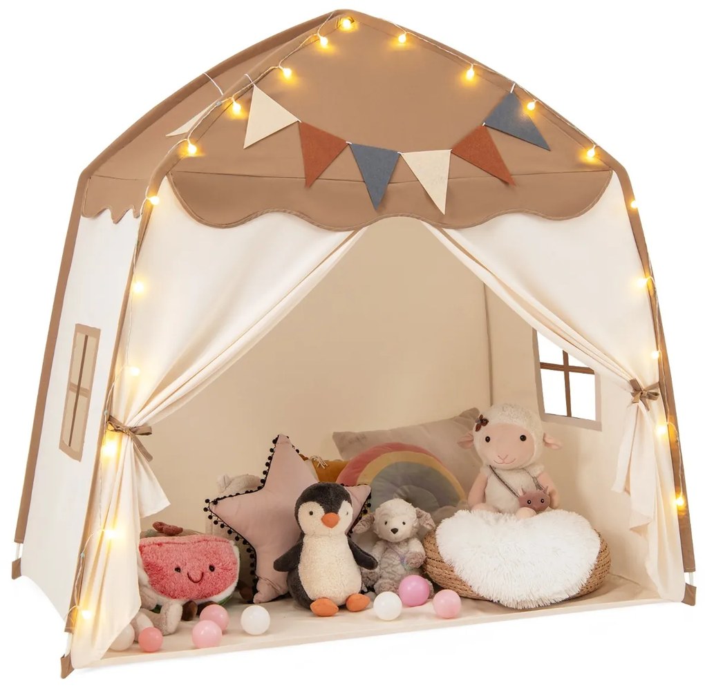 Tenda de brincar para crianças, cama, tenda com luzes de corda, tenda de brincar extra grande - rosa