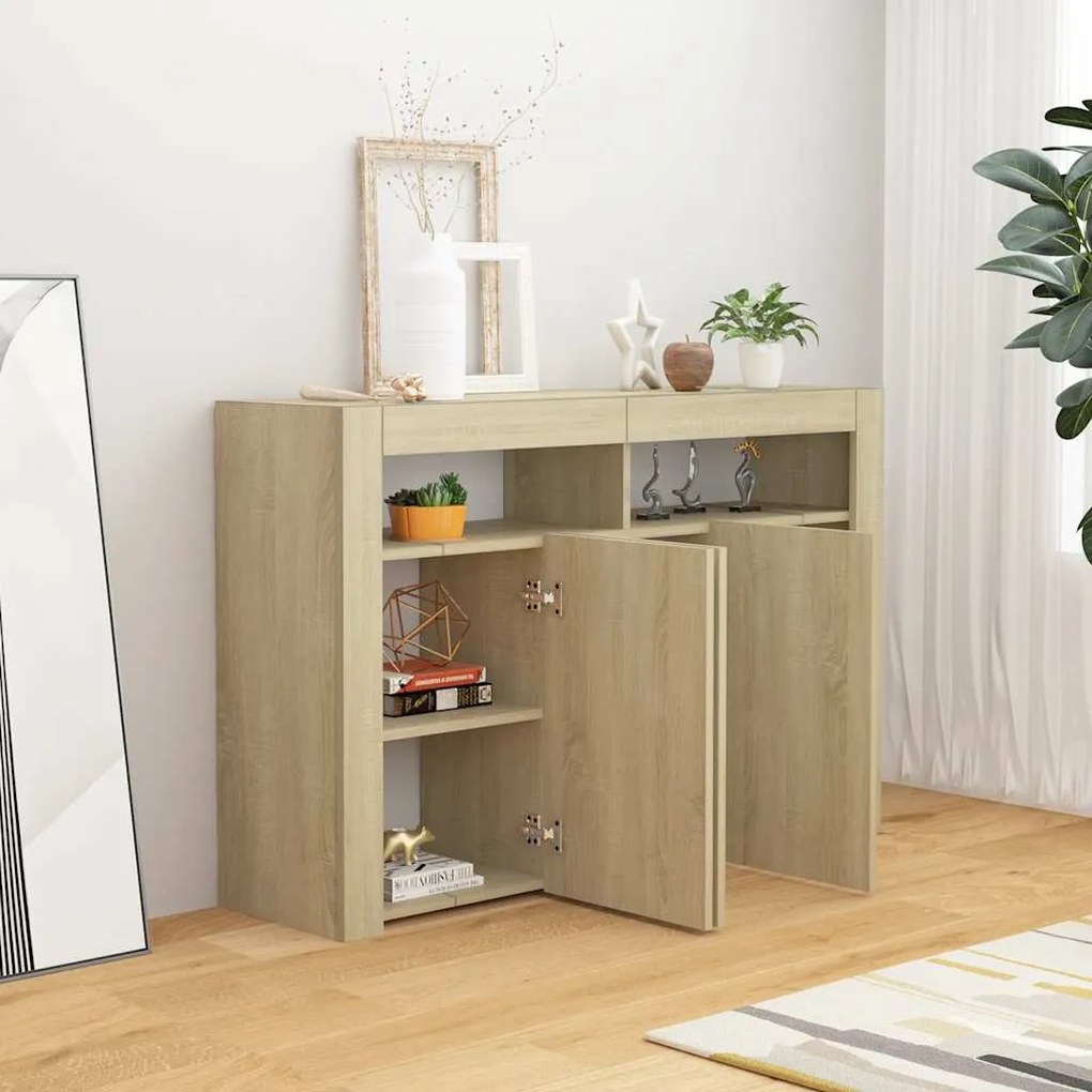 Aparador com luzes LED 115,5x30x75 cm carvalho sonoma