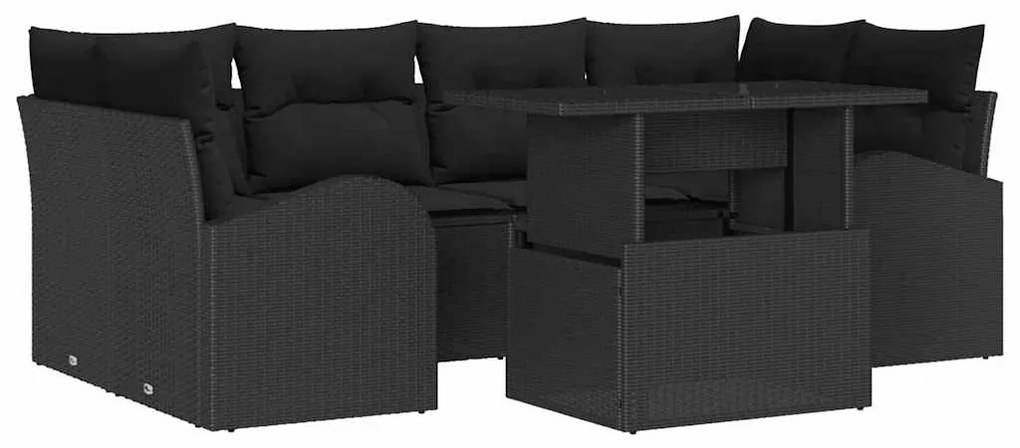 Conjunto de Sofá de Jardim de 7 Peças com Almofadas em Rattan Poliéste