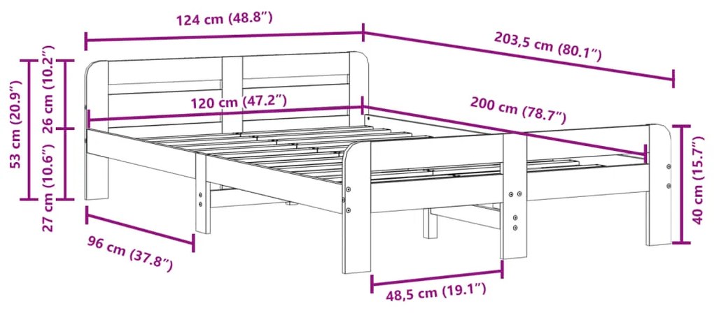 Cama sem colchão 120x200 cm madeira de pinho maciça branco