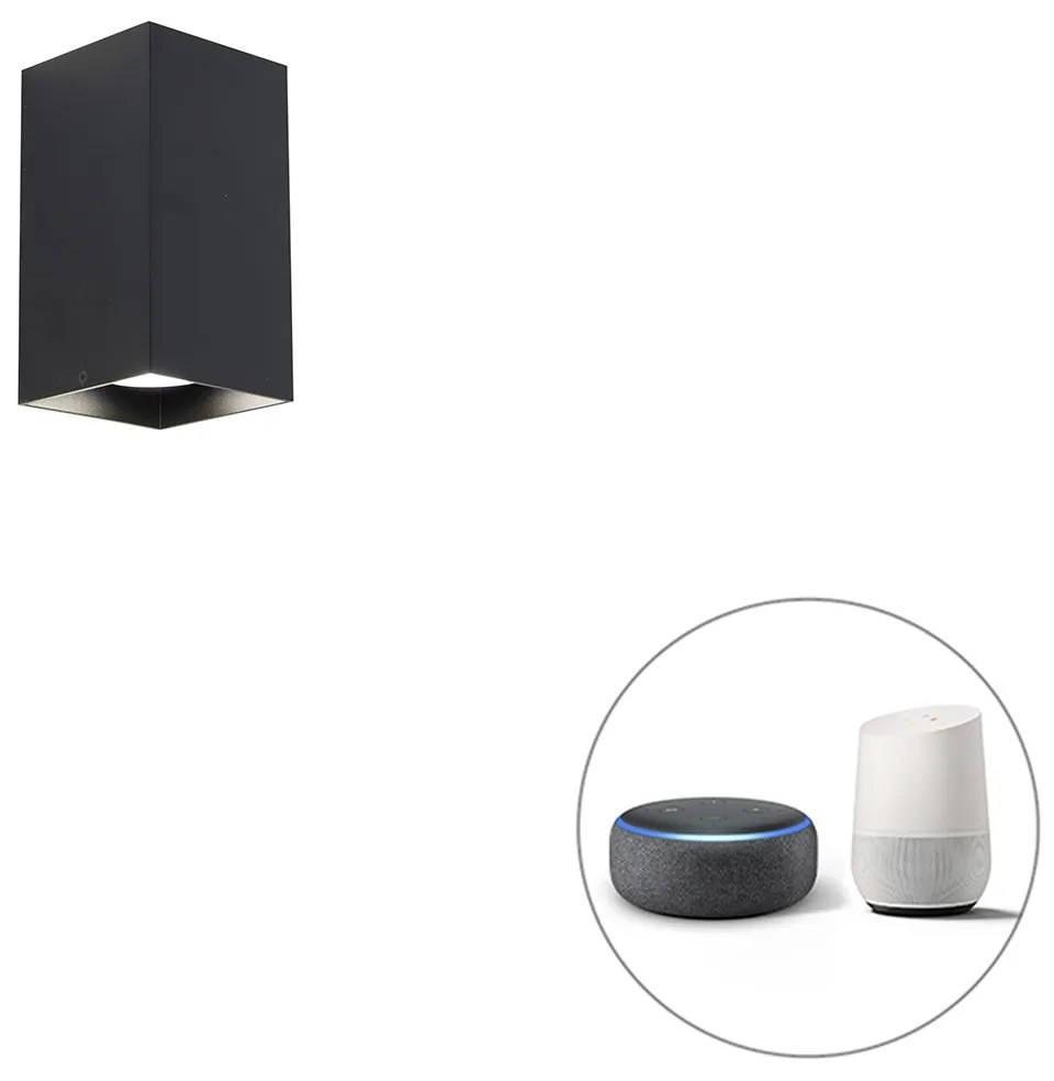 LED Candeeiro de Parede Quadrado Inteligente Preto com Wi-Fi GU10 - Sabbir Design