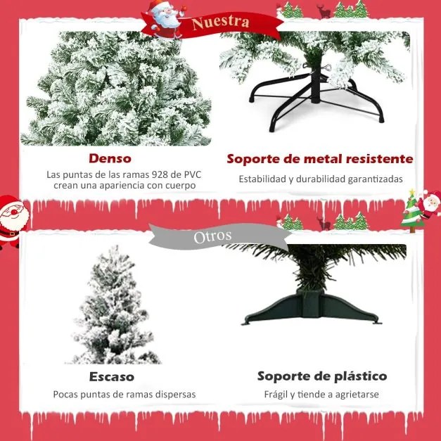 Árvore de Natal de 1,8 m com 928 ramos com neve com agulhas de PVC de alta qualidade e base metálica sólida Verde