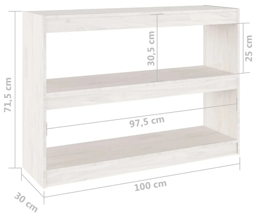 Estante/divisória 100x30x71,5 cm madeira de pinho branco