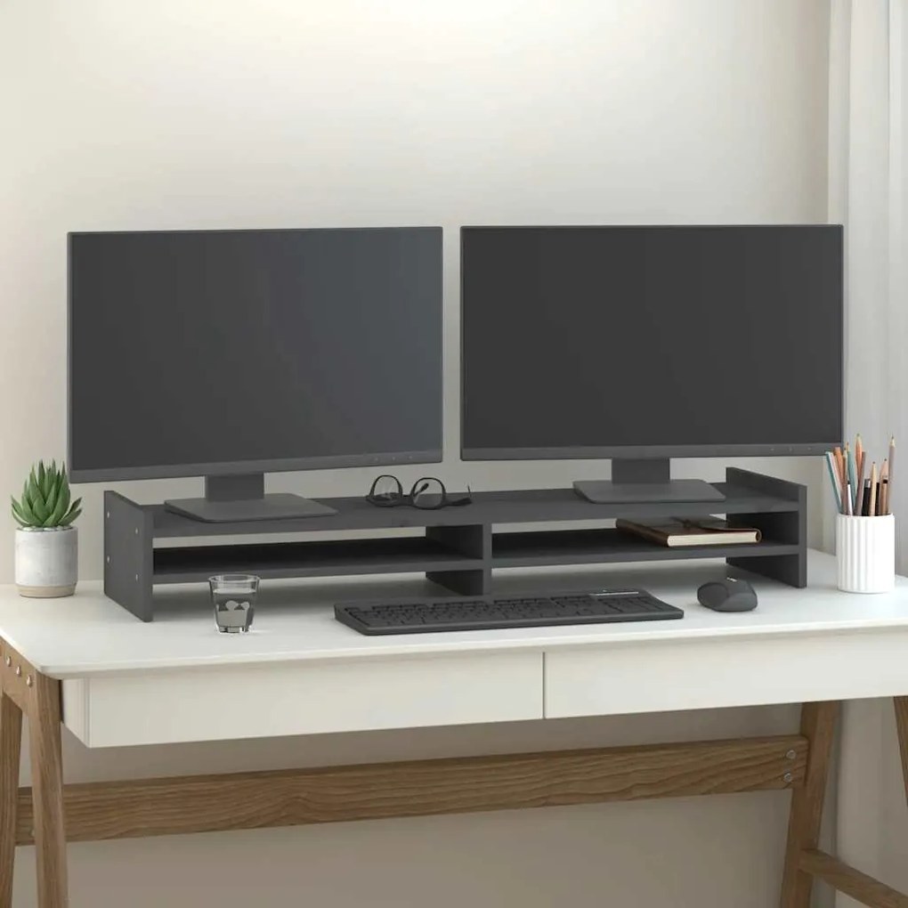 vidaXL Suporte para monitor 100x27x15 cm madeira de pinho maciça cinza
