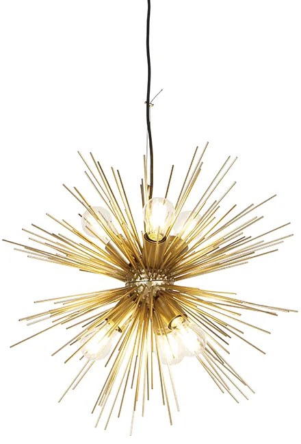 Candeeiro de suspensão Art Déco dourado 6 luzes - Broom Moderno