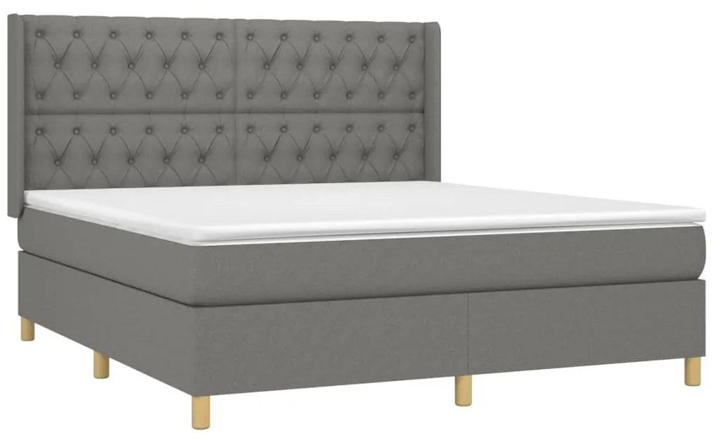 Cama box spring c/ colchão e LED 160x200 cm tecido cinza-escuro