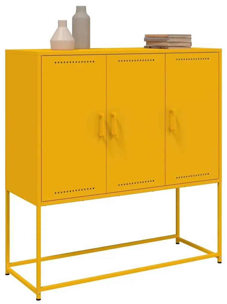 Aparador alto 100,5x39x107 cm aço amarelo mostarda