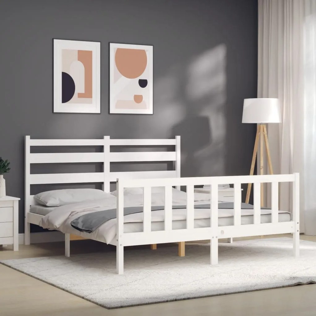 Cama sem colchão 160x200 cm madeira de pinho maciça branco