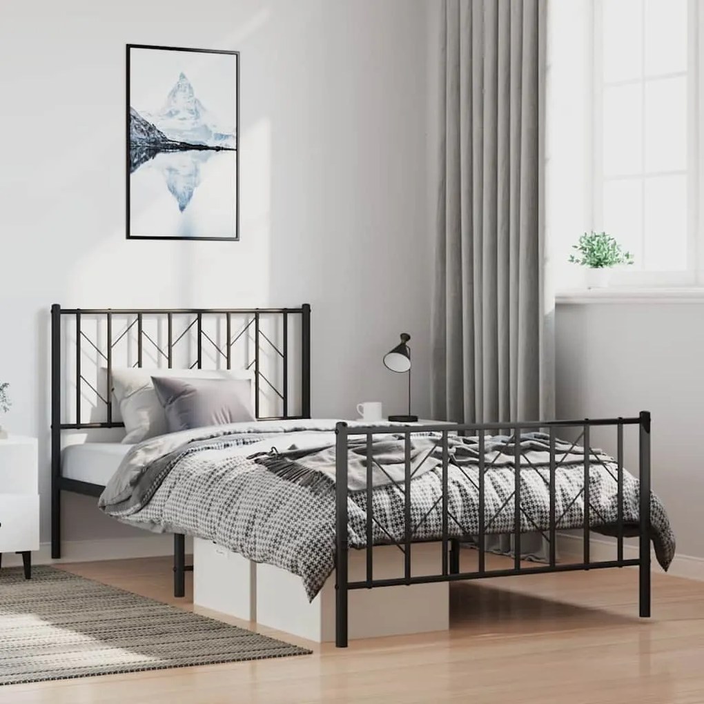 Estrutura de cama com cabeceira e pés 100x200 cm metal preto
