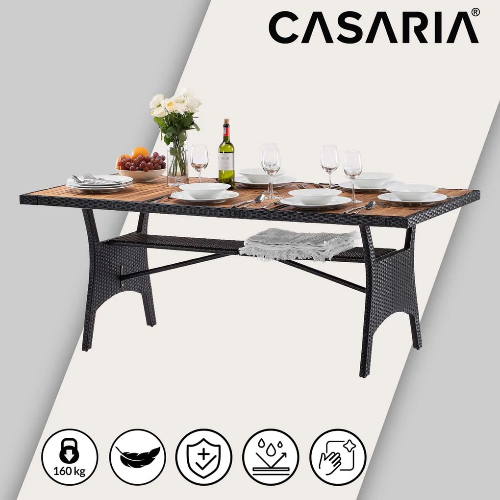 Mesa de jardim Polyrattan Takeo 190x90x74cm acácia preto