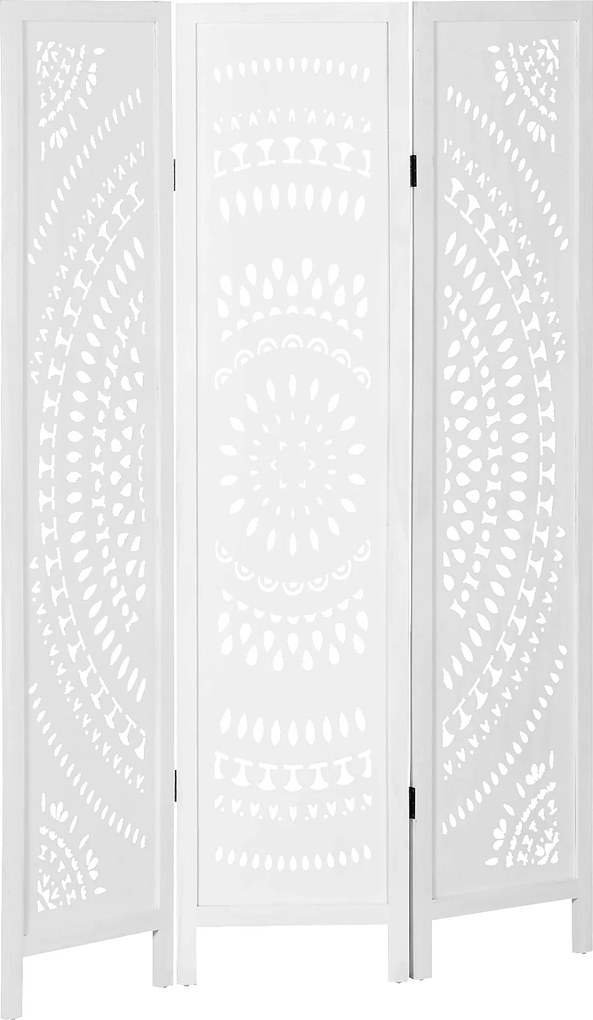 Biombo Dobrável de 3 Painéis de Madeira 120x170 cm Biombo Separador de Ambientes com Padrões Gravados Elegantes Branco