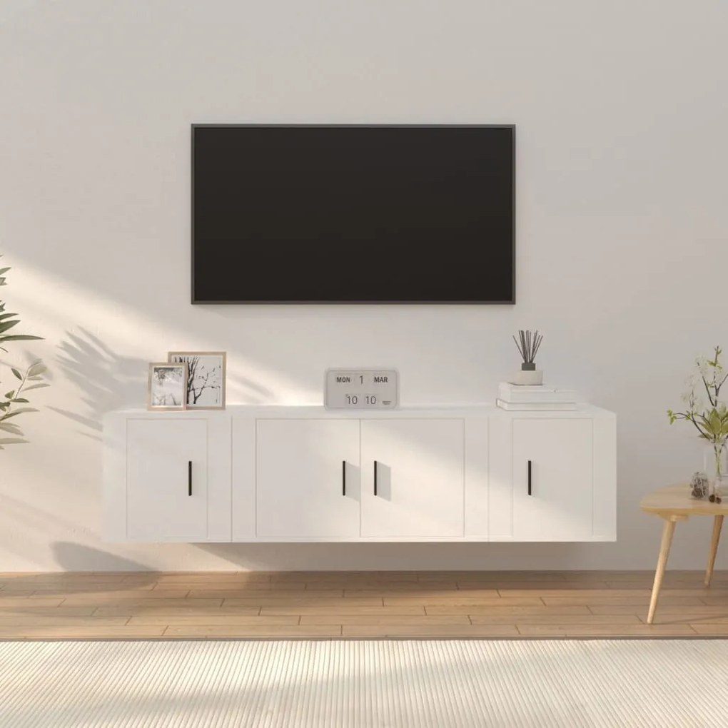 vidaXL Conjunto móveis de TV 3 pcs madeira processada branco