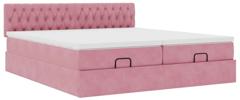 Estrutura de cama otomana com colchões 180x200 cm veludo rosa