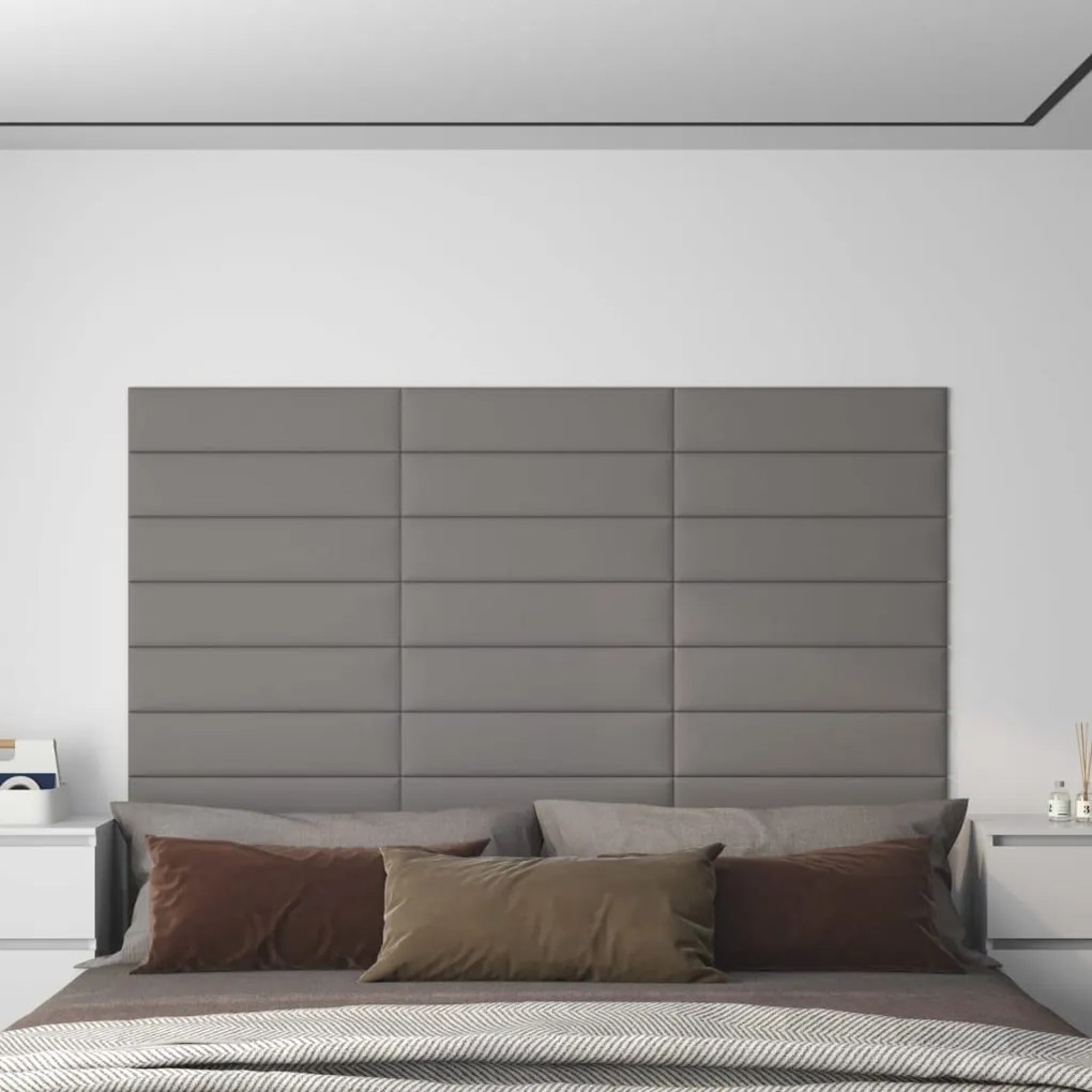 vidaXL Painel de parede 12 pcs 60x15 cm tecido 1,08 m² cor cinza-claro