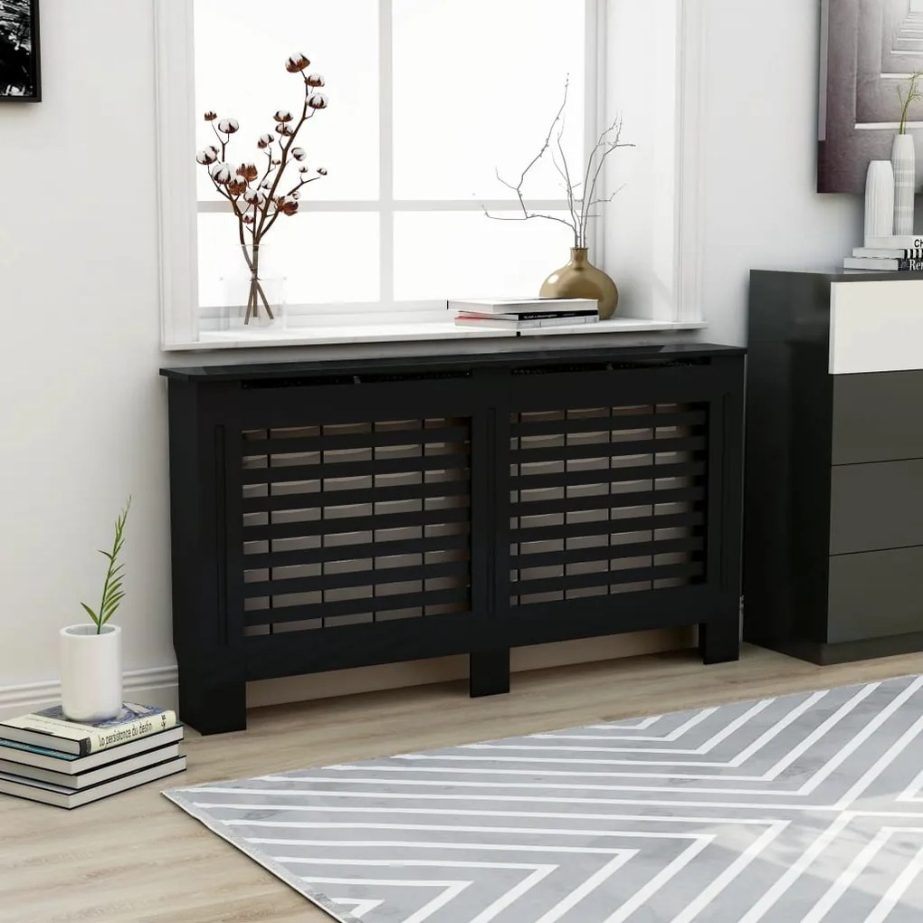 288186 vidaXL Cobertura de radiador 152x19x81 cm MDF preto