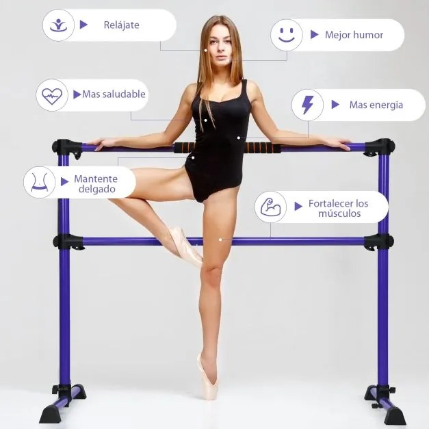 Barra dupla para ballet portátil com altura ajustável para meninas Adultos Fitness Dançar Alongar músculos 124,5 x 71 x 120 cm Violeta