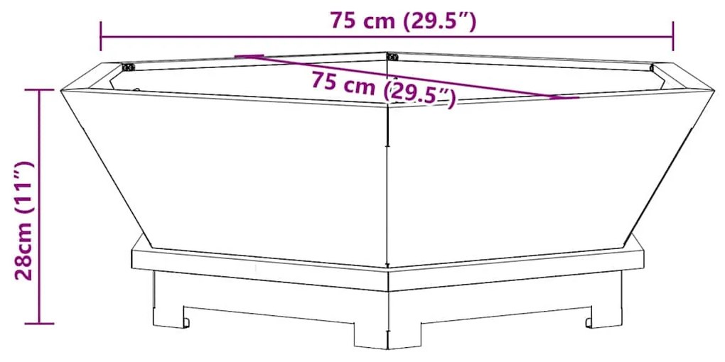 Fogueira Hexagonal vidaXL Preta 75x75x28 cm em Aço