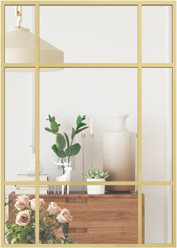 Espelho Retangular de Parede Espelho de Janela 70x50cm com Moldura Metálica Espelho Decorativo para Sala Quarto Dourado