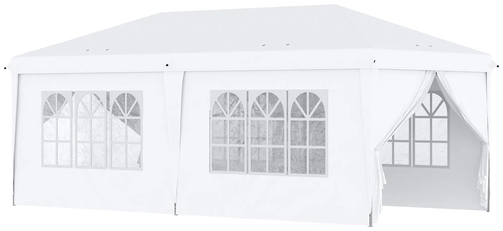 Outsunny Tenda Dobrável 6x3 m Tenda de Jardim com 6 Painéis 2 Portas com Fecho de Correr 4 Janelas e Bolsa de Transporte Branco | Aosom Portugal