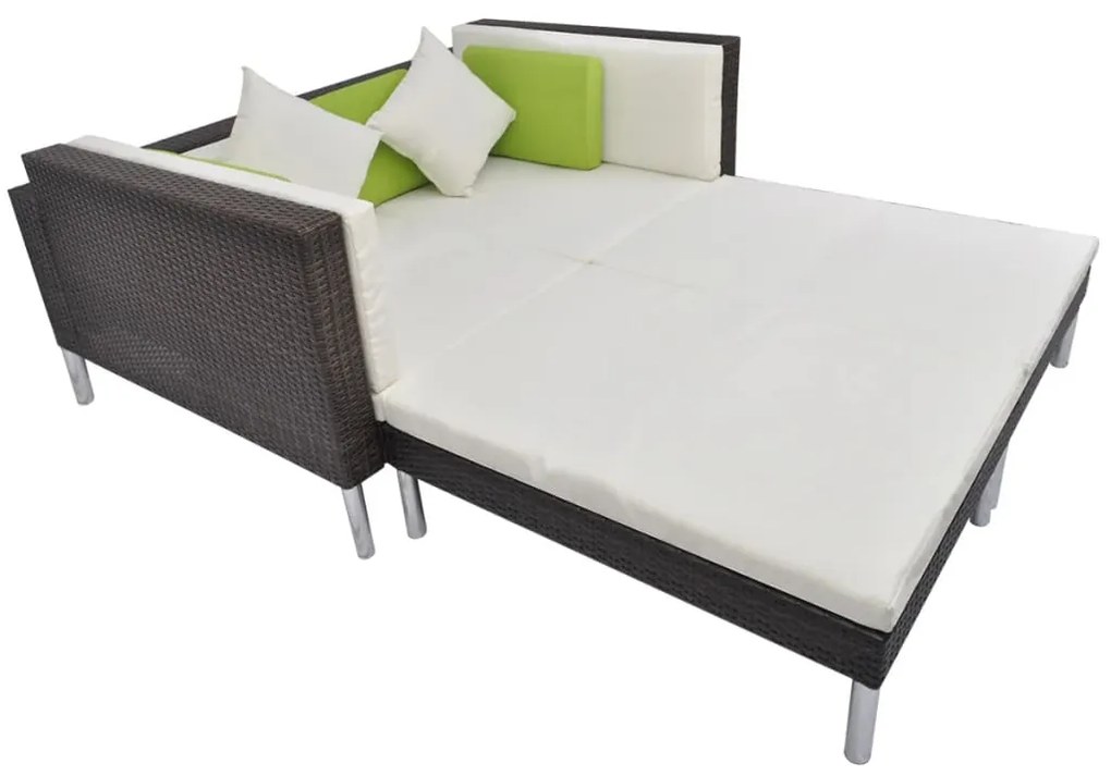 4 pcs conjunto lounge jardim c/ almofadões vime PE castanho