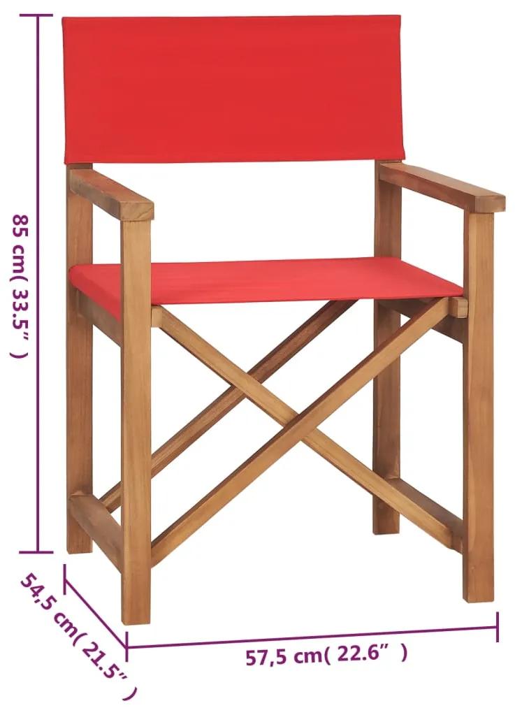 Cadeiras de realizador dobráveis 2 pcs teca maciça vermelho