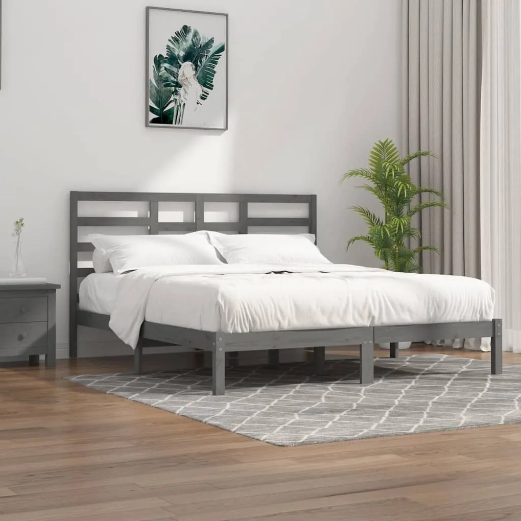 vidaXL Estrutura de cama 200x200 cm madeira maciça cinzento