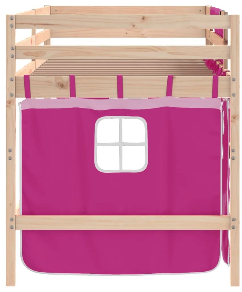 Cama alta p/ criança c/ cortinas 80x200 cm pinho maciço rosa