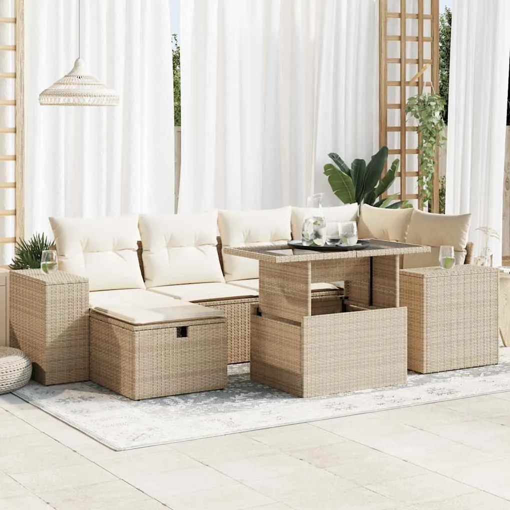 vidaXL 8 pcs conjunto de sofás p/ jardim com almofadões vime PE bege