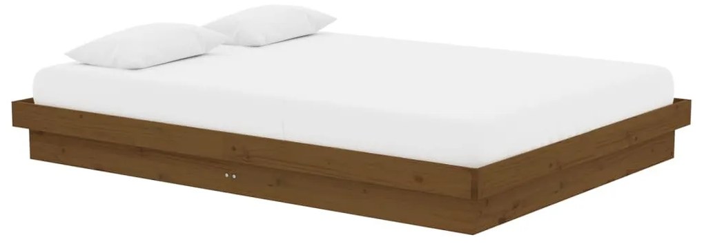 Estrutura de cama casal 135x190 cm madeira maciça castanho-mel