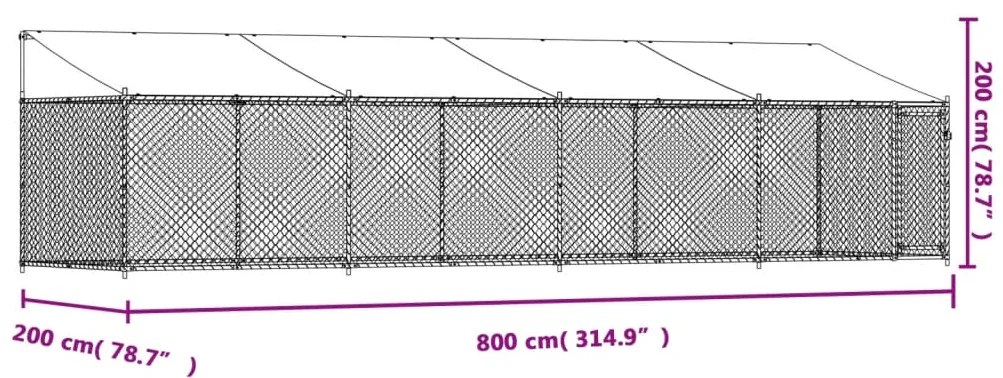 Jaula para cão com telhado/porta 8x2x2 m aço galvanizado cinza