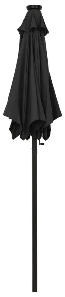 Guarda-sol de jardim c/ luzes LED 200x211 cm alumínio preto