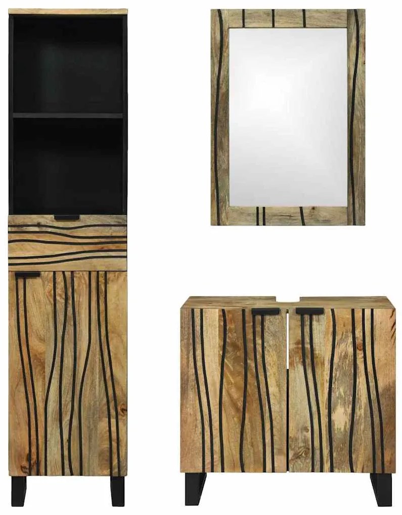 Conjunto de Móveis para Banheiro com gaveta 3 pcs Castanho Alto