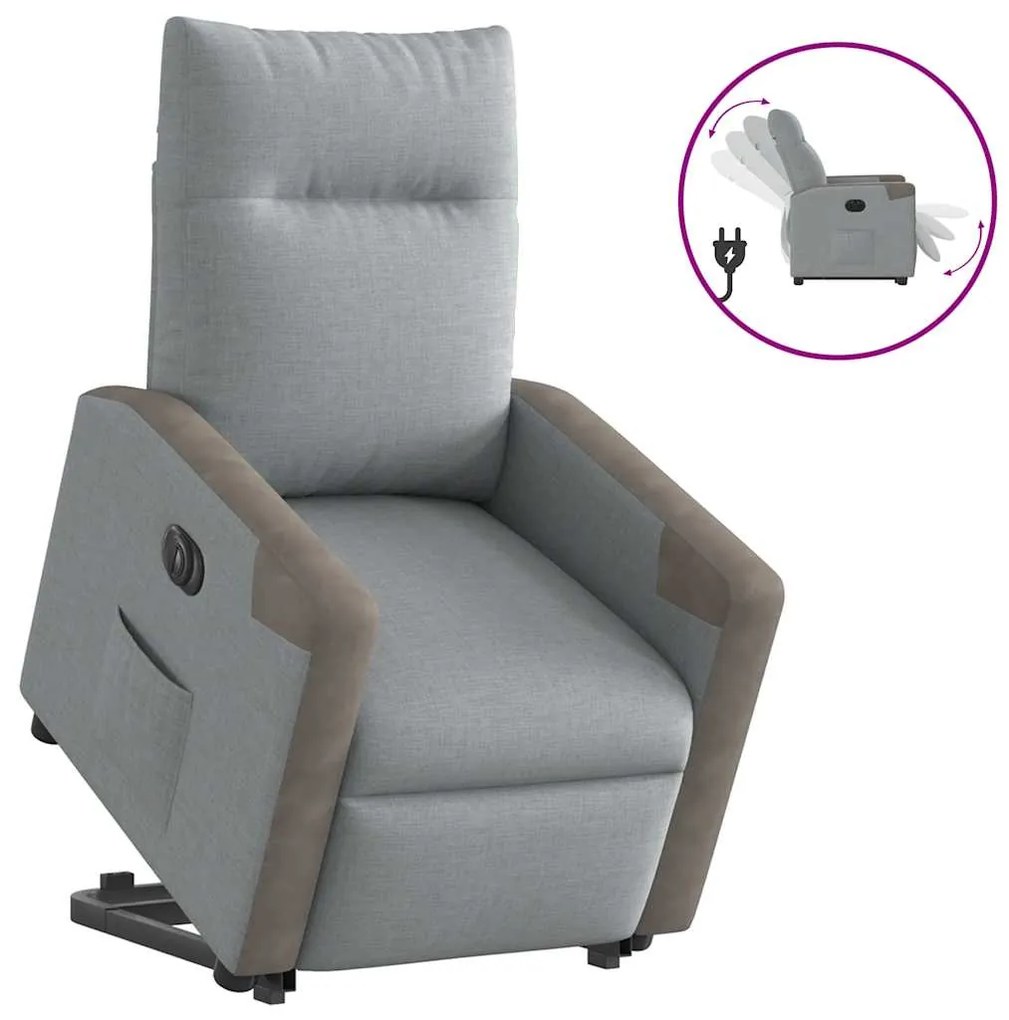 vidaXL Poltrona reclinável elevatória elétrica tecido cinzento-claro