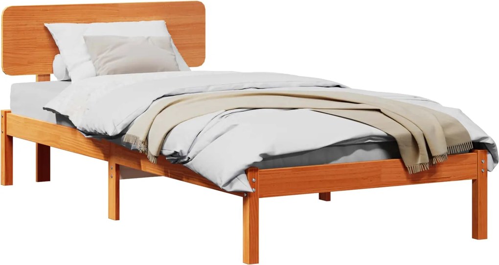 vidaXL Estrutura da Cama com cabeceira Marrom Cera 90 x 200 cm