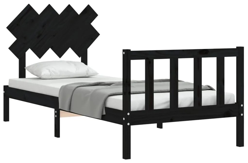 Estrutura de cama com cabeceira 90x200 cm madeira maciça preto