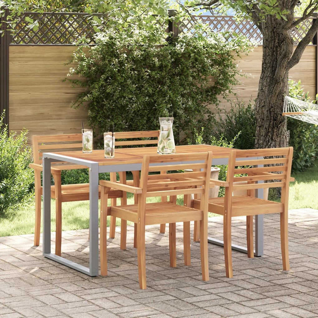 Mesa de Jantar ao Ar Livre vidaXL Cinza 140x80x75 cm Aço e Madeira Sólida de Acácia