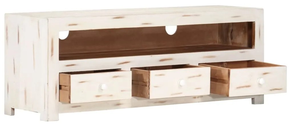 Móvel de TV madeira de acácia maciça 110x30x40 cm branco