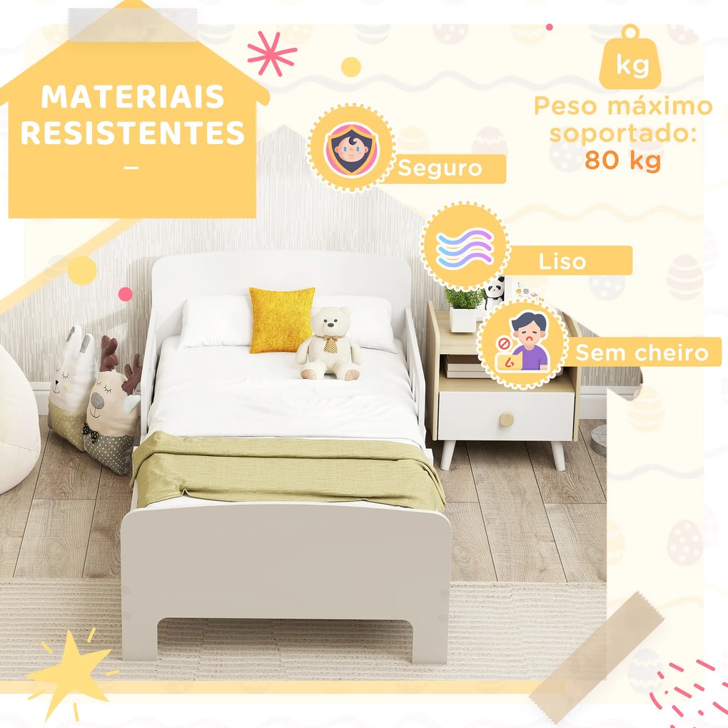 Cama para Crianças 70x140 cm Cama Infantil com Barreira Anticaídas e Estrado para Meninos e Meninas de 3-8 Anos branca