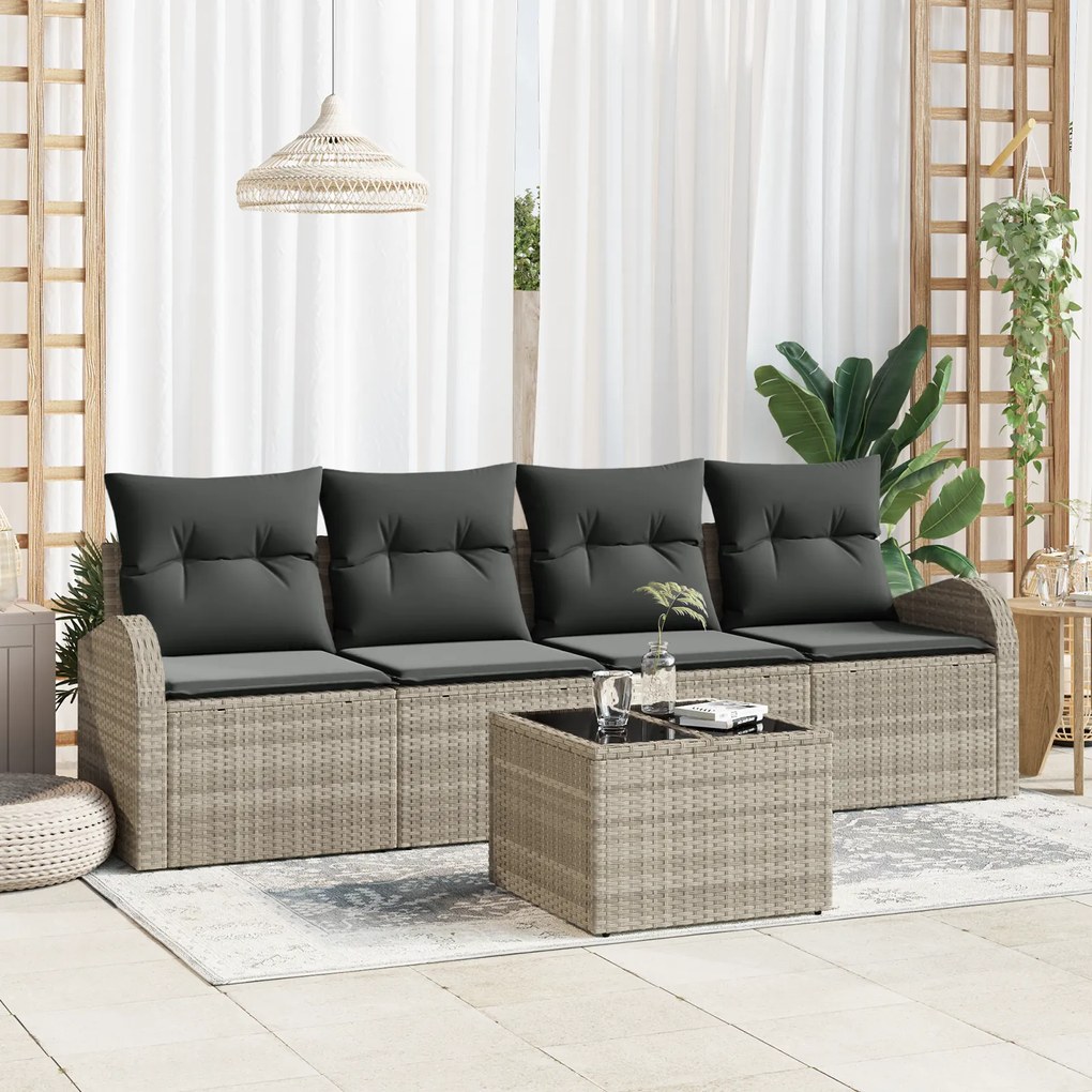 Conjunto de Sofá para Jardim vidaXL de 5 Peças com Almofadas Cinzento-