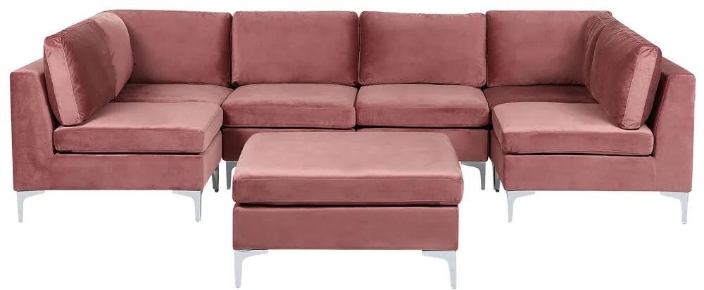 Sofá em U 6 lugares em veludo rosa com repousa-pés EVJA Beliani