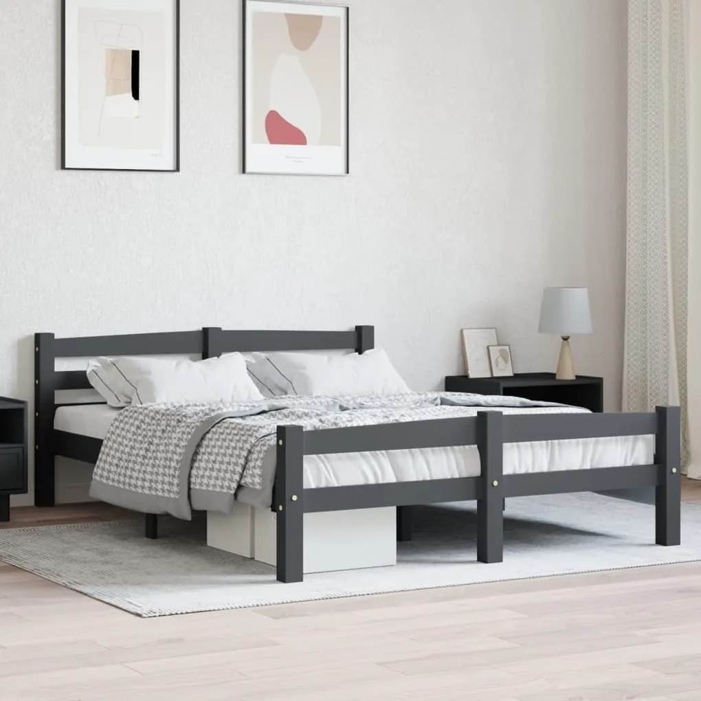 322092 vidaXL Estrutura de cama 140x200 cm pinho maciço cinzento-escuro