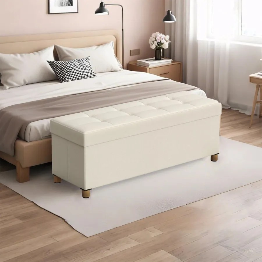 Banco com espaço de arrumação 38 x 110 x 40 cm branco creme