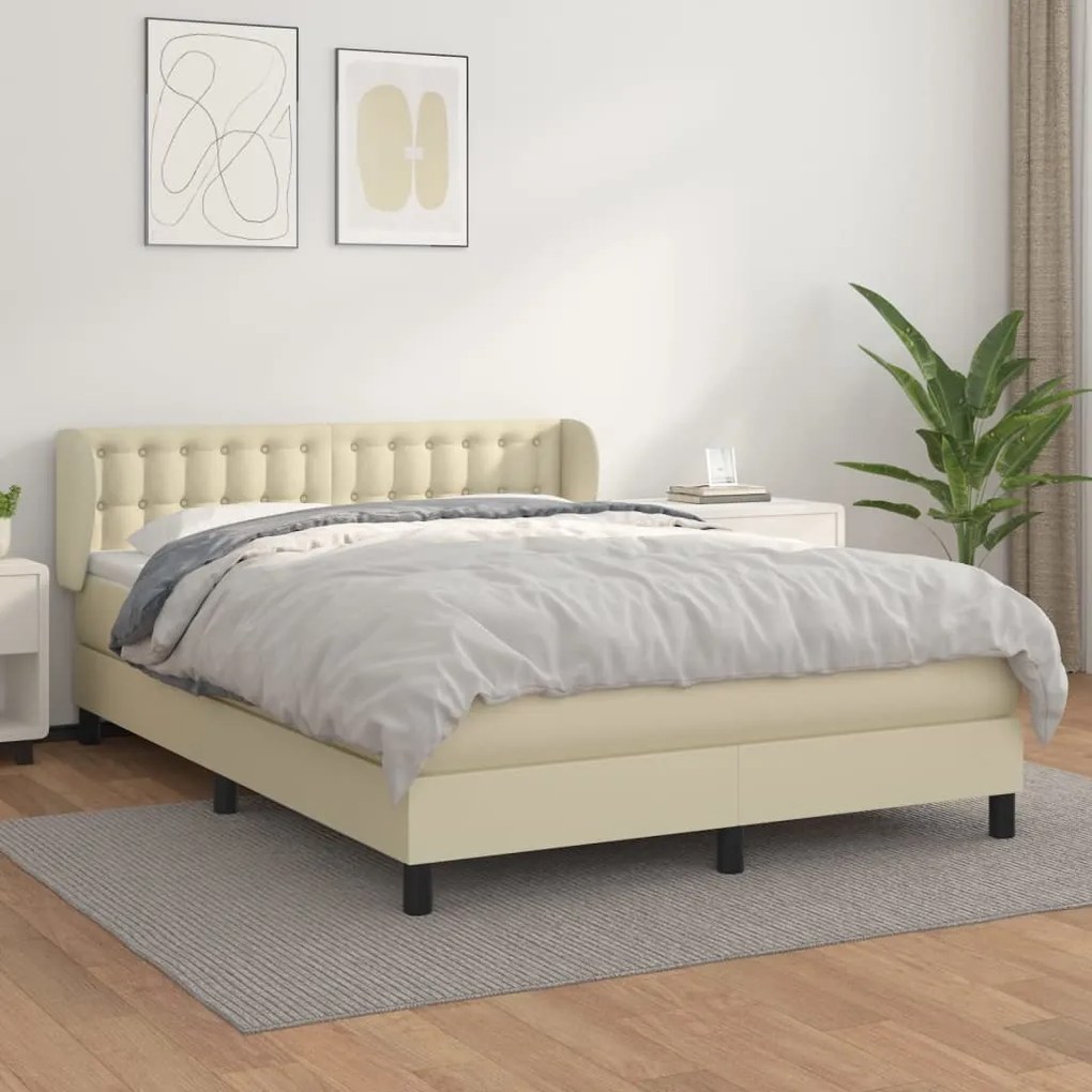 vidaXL Cama com molas/colchão 140x190 cm couro artificial cor creme